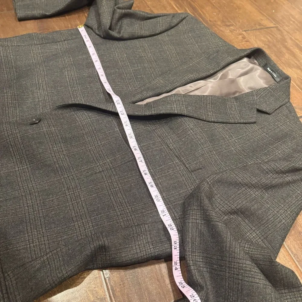 Calvin Klein Men's 44L Gray Plaid Two Button Wool Sports Coat Blazer Jacket